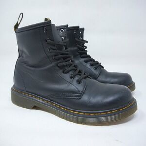 Dr Martens Kids 4 Black Leather Lace Up Zip Combat Boots NJ004